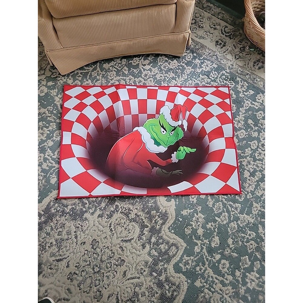 3D Illusion Grinch Christmas Doormat Holiday Decoration Rug 23x35” Dr Seuss